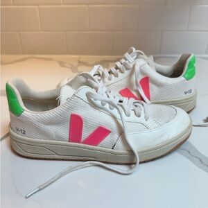 Veja White and Pink Sneakers Minimalist Design